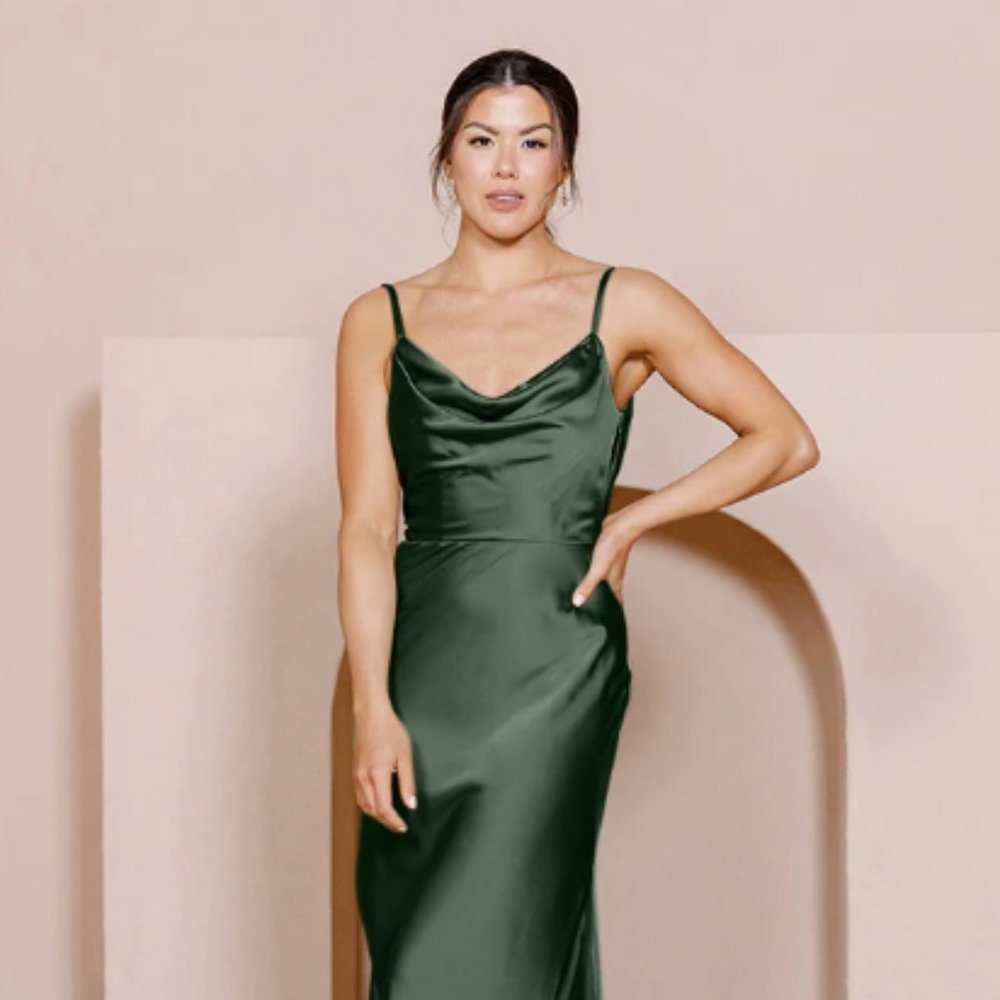 Revelry Nadia Satin Dress Deep Olive Size 4